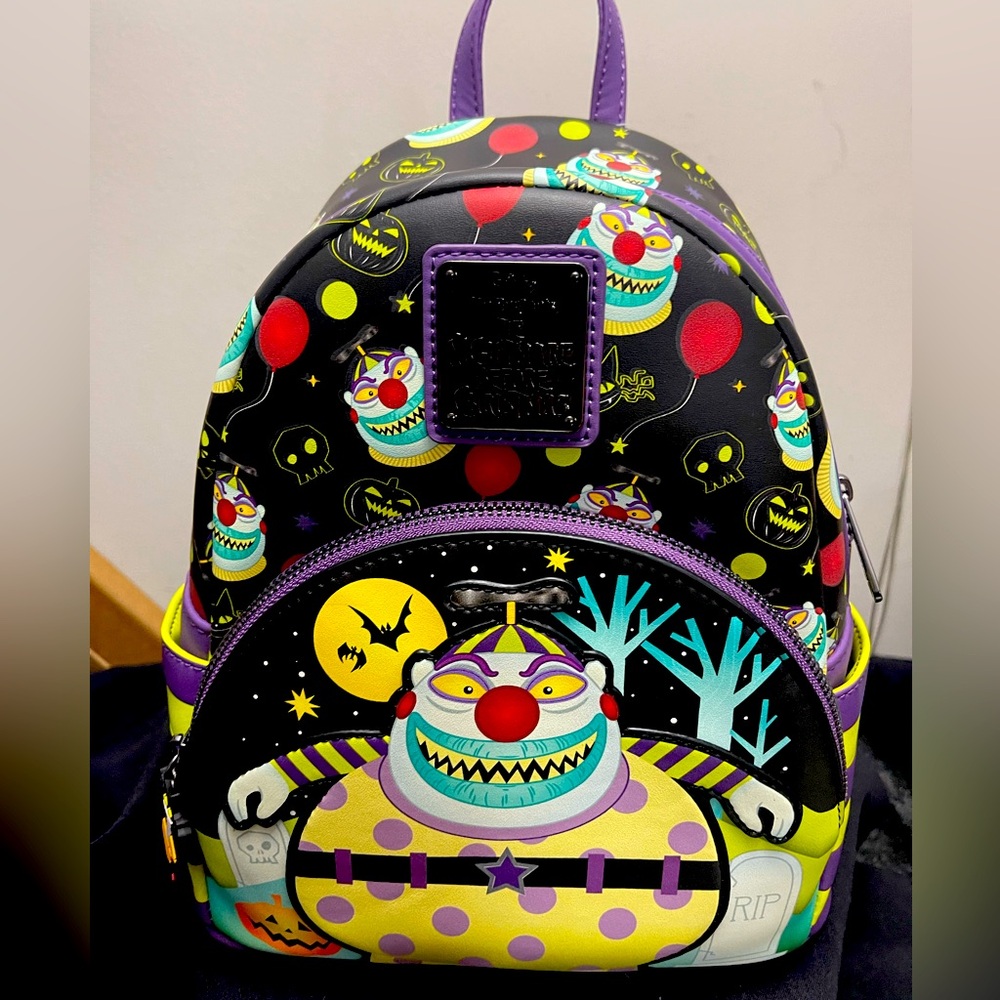 Loungefly The Nightmare Before Christmas Clown Mini Backpack NWT GLOW in Dark